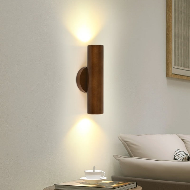 Contemporary Nordic Rotatable Cylindrical Wood LED Wall Sconce Lamp For Living Room