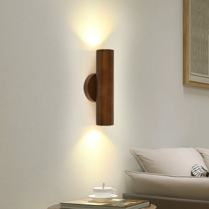 Contemporary Nordic Rotatable Cylindrical Wood LED Wall Sconce Lamp For Living Room
