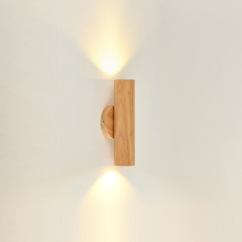 Contemporary Nordic Rotatable Cylindrical Wood LED Wall Sconce Lamp For Living Room