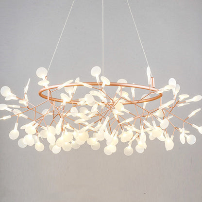 Contemporary Creative Round Branch Firefly Acrylic Stainless Steel LED Chandelier For Bedroom