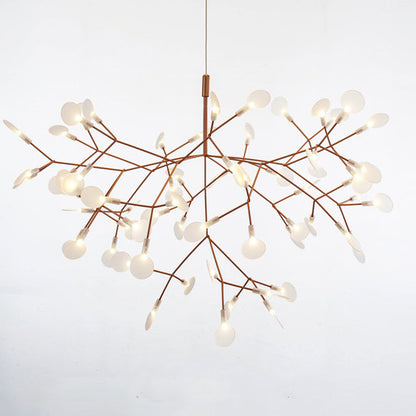 Contemporary Creative Round Branch Firefly Acrylic Stainless Steel LED Chandelier For Bedroom