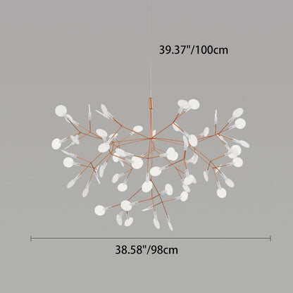 Contemporary Creative Round Branch Firefly Acrylic Stainless Steel LED Chandelier For Bedroom