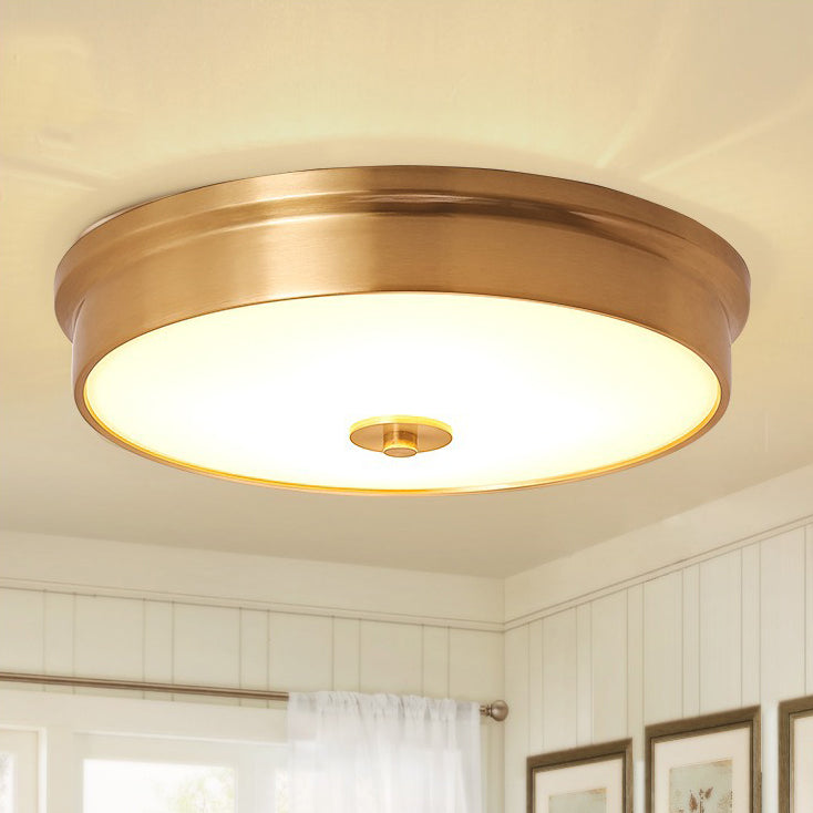 Modern Luxury Round Brass Glass LED Flush Mount Ceiling Light For Living Room