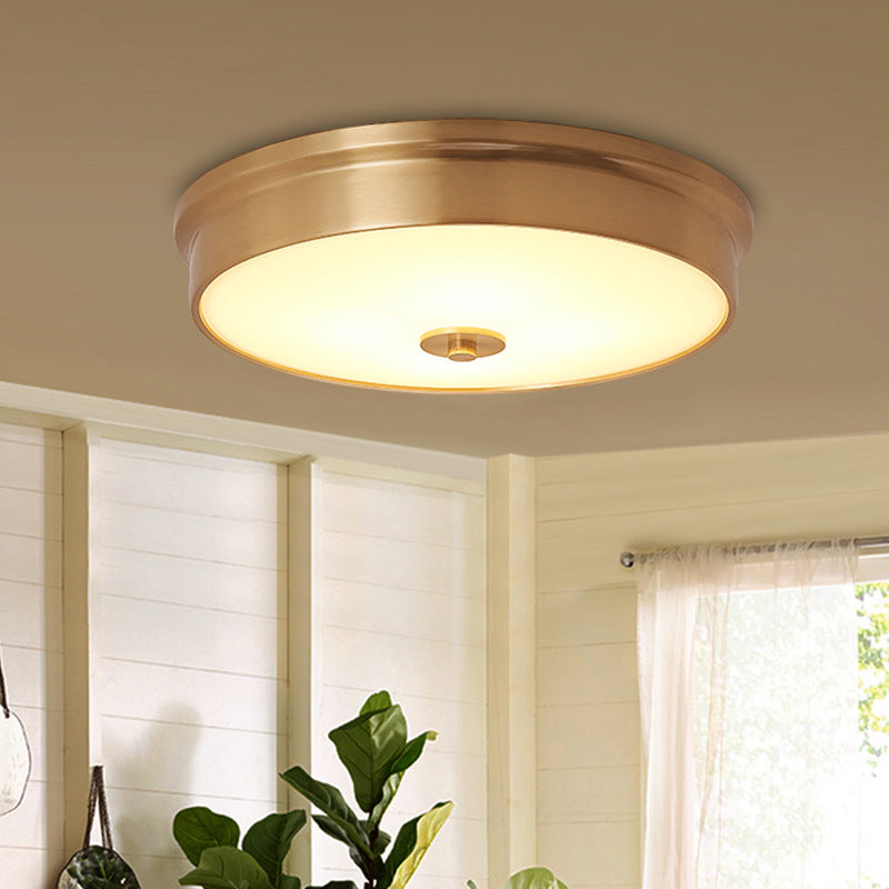 Modern Luxury Round Brass Glass LED Flush Mount Ceiling Light For Living Room