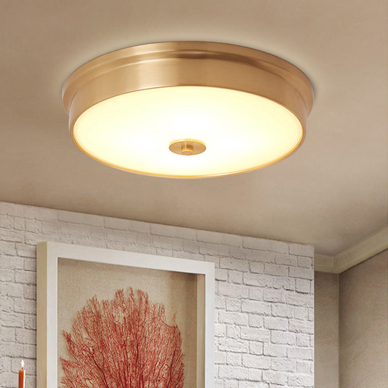 Modern Luxury Round Brass Glass LED Flush Mount Ceiling Light For Living Room
