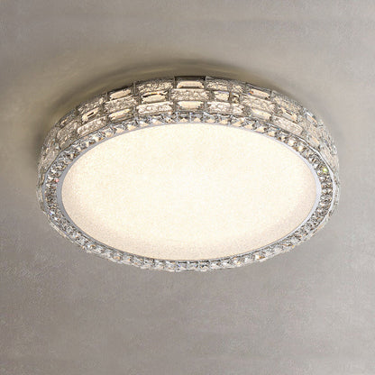 Modern Luxury Round Acrylic Stainless Steel Crystal LED Flush Mount Ceiling Light For Living Room