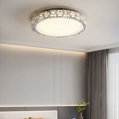 Modern Luxury Round Acrylic Stainless Steel Crystal LED Flush Mount Ceiling Light For Living Room