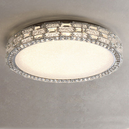 Modern Luxury Round Acrylic Stainless Steel Crystal LED Flush Mount Ceiling Light For Living Room