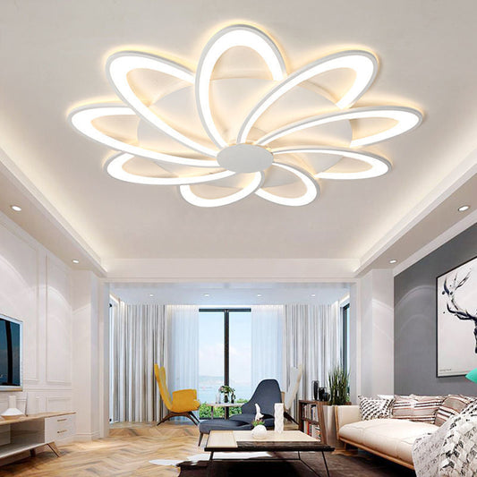 Contemporary Nordic Round Petal Windmill Leaf Shaped Hardware Acrylic LED Semi-Flush Mount Ceiling Light For Bedroom