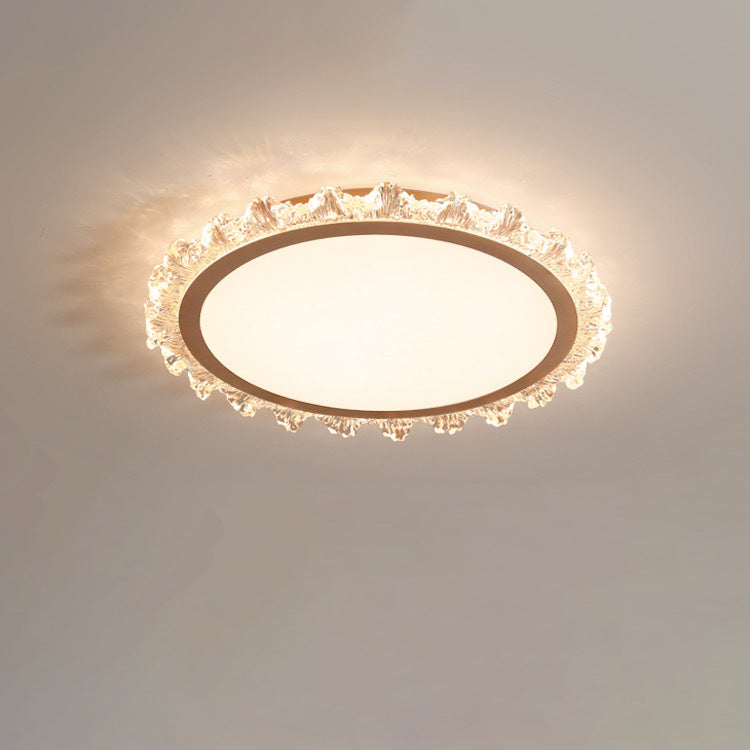 Modern Luxury Round Cream Wave Iron Acrylic LED Flush Mount Ceiling Light For Living Room