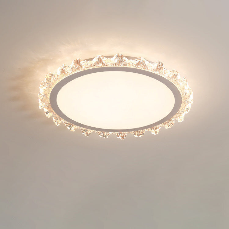 Modern Luxury Round Cream Wave Iron Acrylic LED Flush Mount Ceiling Light For Living Room