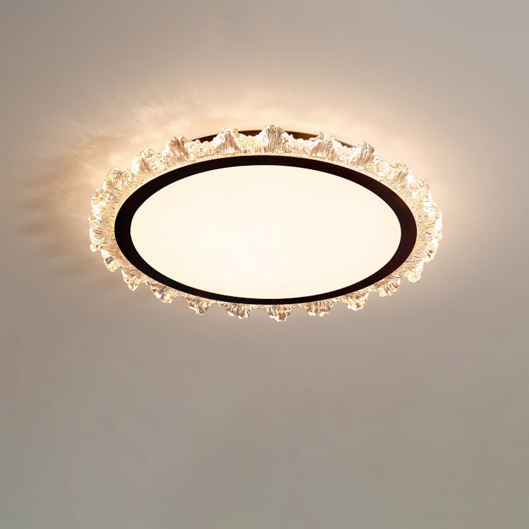 Modern Luxury Round Cream Wave Iron Acrylic LED Flush Mount Ceiling Light For Living Room