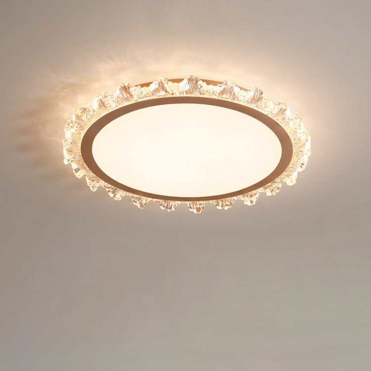 Modern Luxury Round Cream Wave Iron Acrylic LED Flush Mount Ceiling Light For Living Room