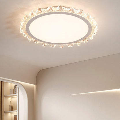 Modern Luxury Round Cream Wave Iron Acrylic LED Flush Mount Ceiling Light For Living Room