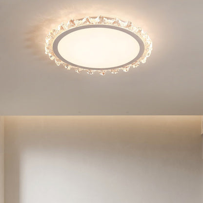 Modern Luxury Round Cream Wave Iron Acrylic LED Flush Mount Ceiling Light For Living Room