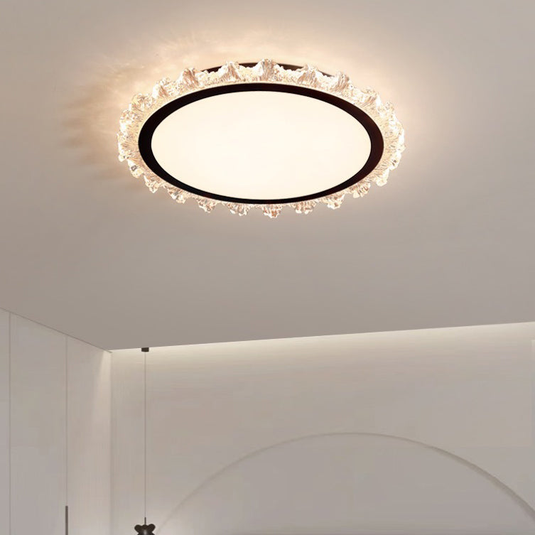 Modern Luxury Round Cream Wave Iron Acrylic LED Flush Mount Ceiling Light For Living Room