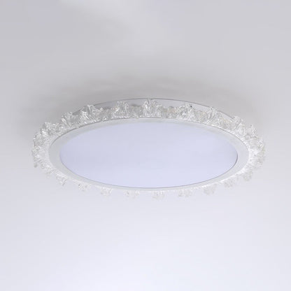 Modern Luxury Round Cream Wave Iron Acrylic LED Flush Mount Ceiling Light For Living Room