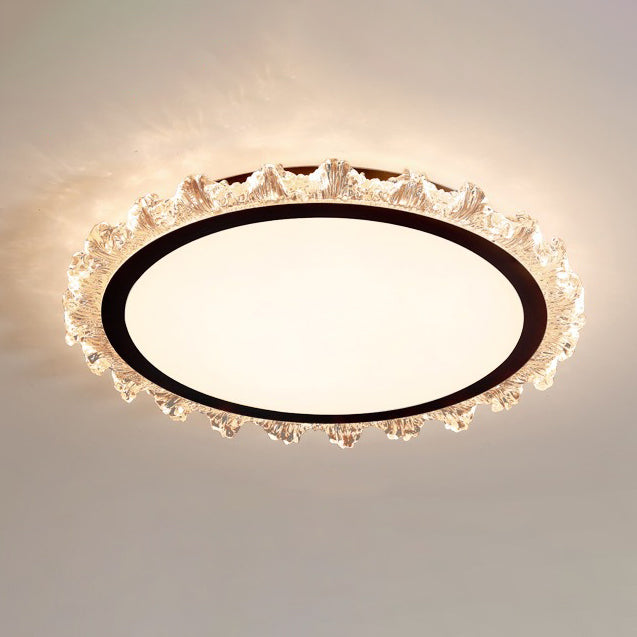 Modern Luxury Round Cream Wave Iron Acrylic LED Flush Mount Ceiling Light For Living Room