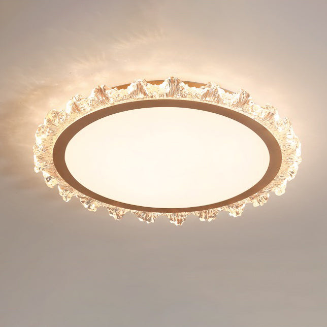Modern Luxury Round Cream Wave Iron Acrylic LED Flush Mount Ceiling Light For Living Room