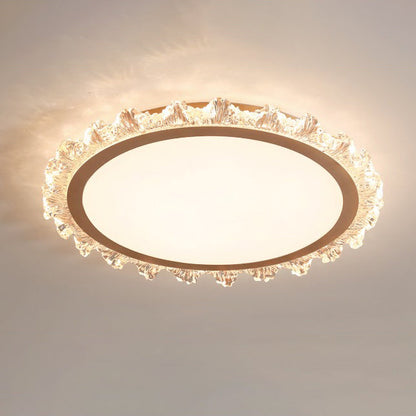 Modern Luxury Round Cream Wave Iron Acrylic LED Flush Mount Ceiling Light For Living Room