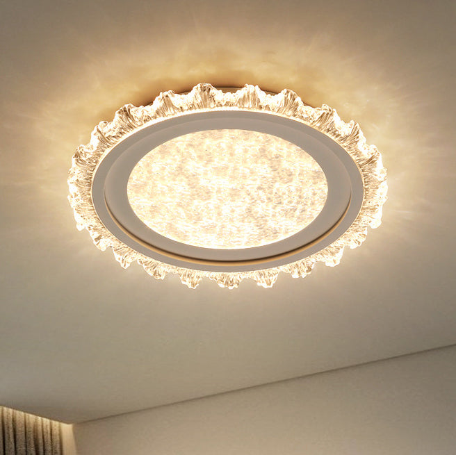 Modern Luxury Round Cream Wave Iron Acrylic LED Flush Mount Ceiling Light For Living Room