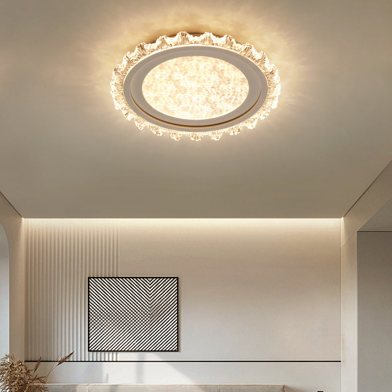 Modern Luxury Round Cream Wave Iron Acrylic LED Flush Mount Ceiling Light For Living Room