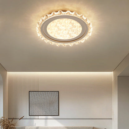 Modern Luxury Round Cream Wave Iron Acrylic LED Flush Mount Ceiling Light For Living Room