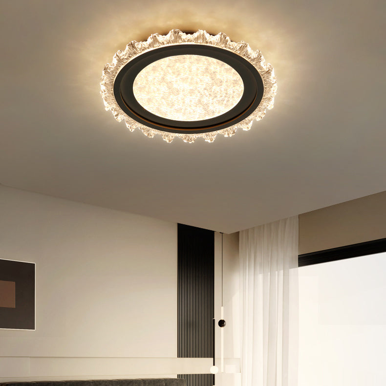 Modern Luxury Round Cream Wave Iron Acrylic LED Flush Mount Ceiling Light For Living Room