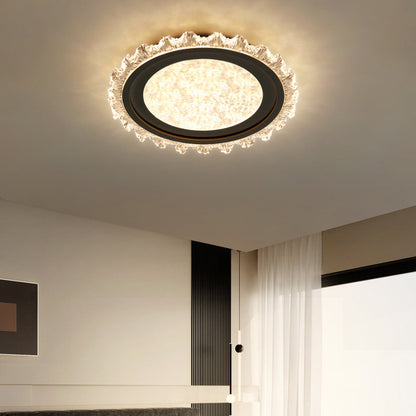 Modern Luxury Round Cream Wave Iron Acrylic LED Flush Mount Ceiling Light For Living Room