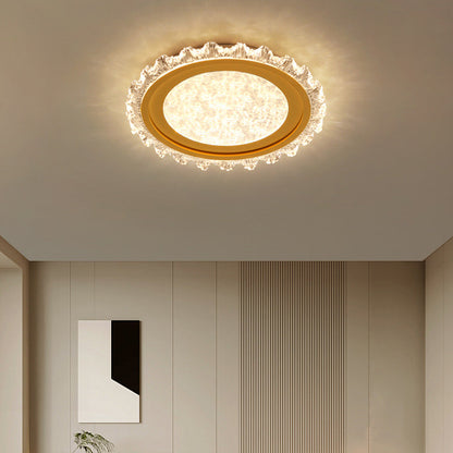 Modern Luxury Round Cream Wave Iron Acrylic LED Flush Mount Ceiling Light For Living Room