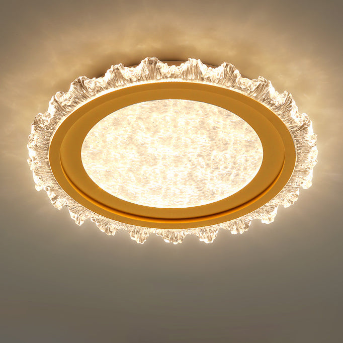 Modern Luxury Round Cream Wave Iron Acrylic LED Flush Mount Ceiling Light For Living Room
