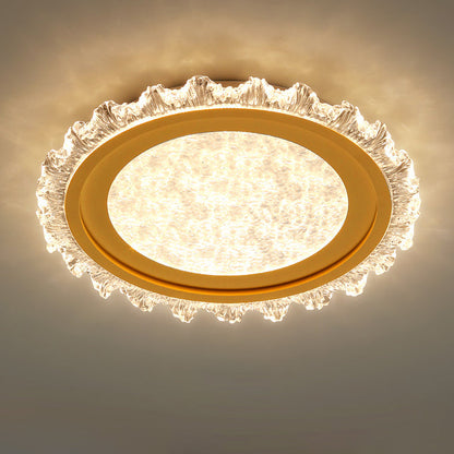Modern Luxury Round Cream Wave Iron Acrylic LED Flush Mount Ceiling Light For Living Room