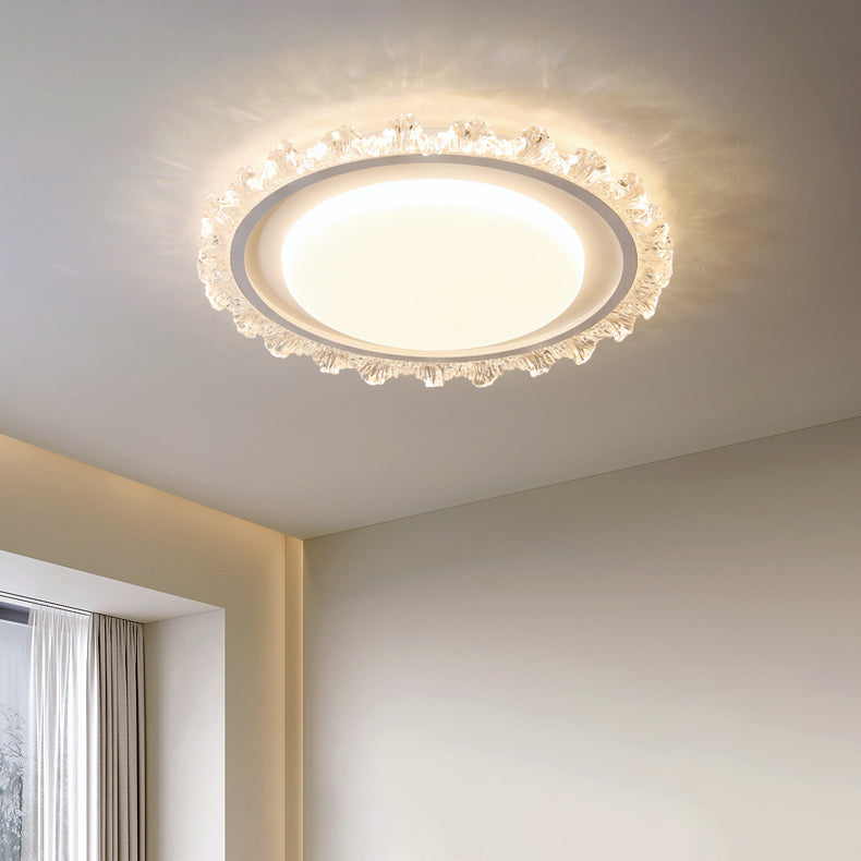 Modern Luxury Round Cream Wave Iron Acrylic LED Flush Mount Ceiling Light For Living Room