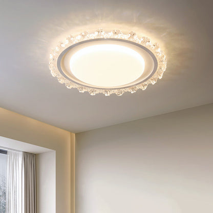 Modern Luxury Round Cream Wave Iron Acrylic LED Flush Mount Ceiling Light For Living Room