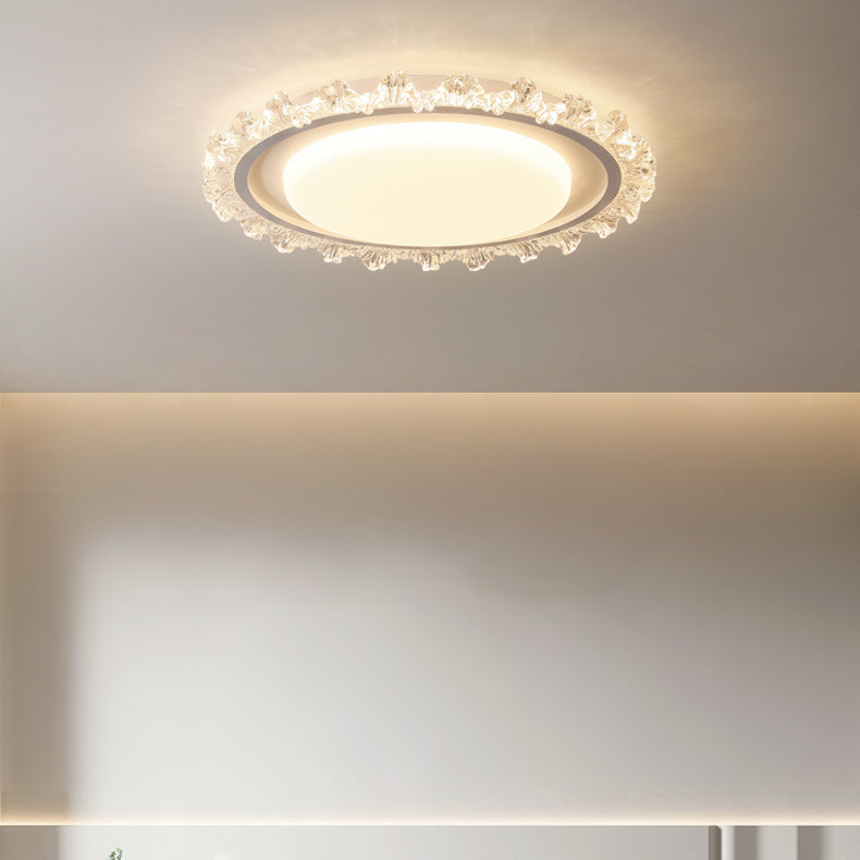 Modern Luxury Round Cream Wave Iron Acrylic LED Flush Mount Ceiling Light For Living Room
