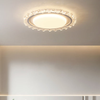 Modern Luxury Round Cream Wave Iron Acrylic LED Flush Mount Ceiling Light For Living Room