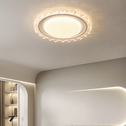 Modern Luxury Round Cream Wave Iron Acrylic LED Flush Mount Ceiling Light For Living Room