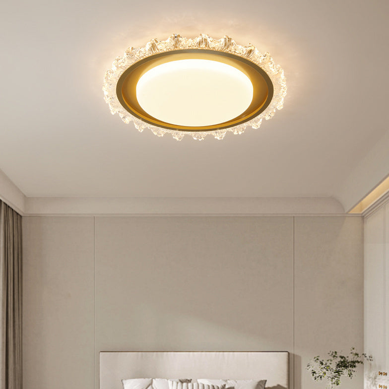 Modern Luxury Round Cream Wave Iron Acrylic LED Flush Mount Ceiling Light For Living Room