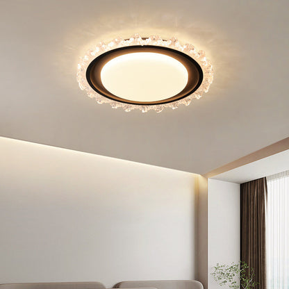 Modern Luxury Round Cream Wave Iron Acrylic LED Flush Mount Ceiling Light For Living Room