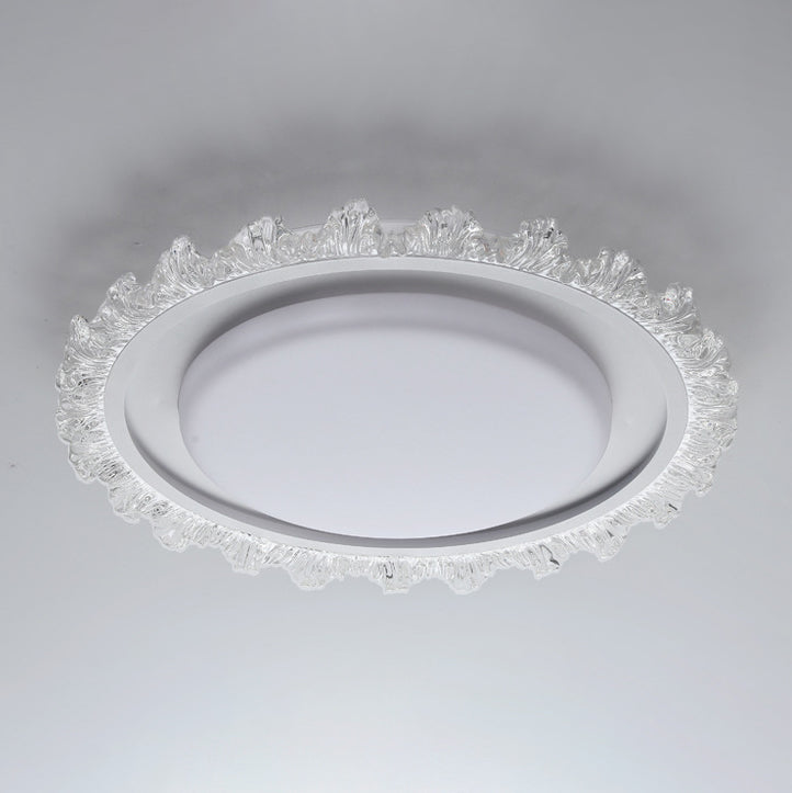 Modern Luxury Round Cream Wave Iron Acrylic LED Flush Mount Ceiling Light For Living Room