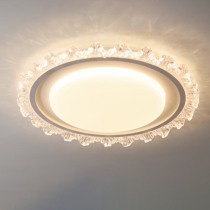 Modern Luxury Round Cream Wave Iron Acrylic LED Flush Mount Ceiling Light For Living Room