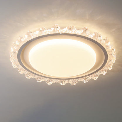 Modern Luxury Round Cream Wave Iron Acrylic LED Flush Mount Ceiling Light For Living Room