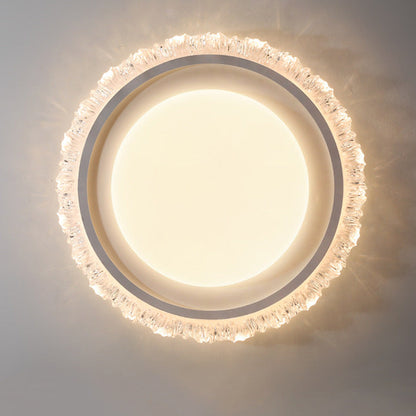 Modern Luxury Round Cream Wave Iron Acrylic LED Flush Mount Ceiling Light For Living Room