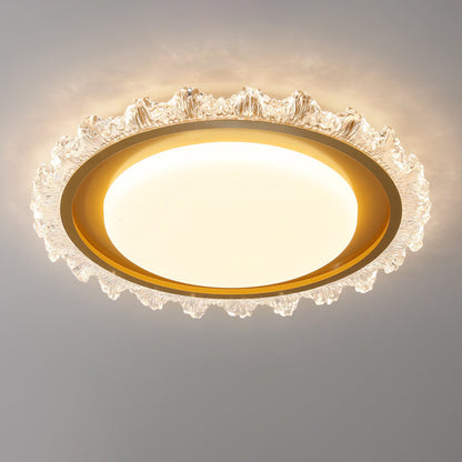 Modern Luxury Round Cream Wave Iron Acrylic LED Flush Mount Ceiling Light For Living Room