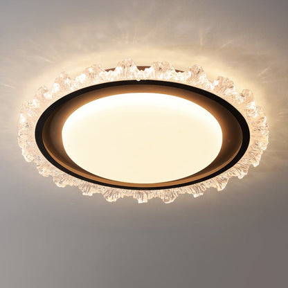 Modern Luxury Round Cream Wave Iron Acrylic LED Flush Mount Ceiling Light For Living Room