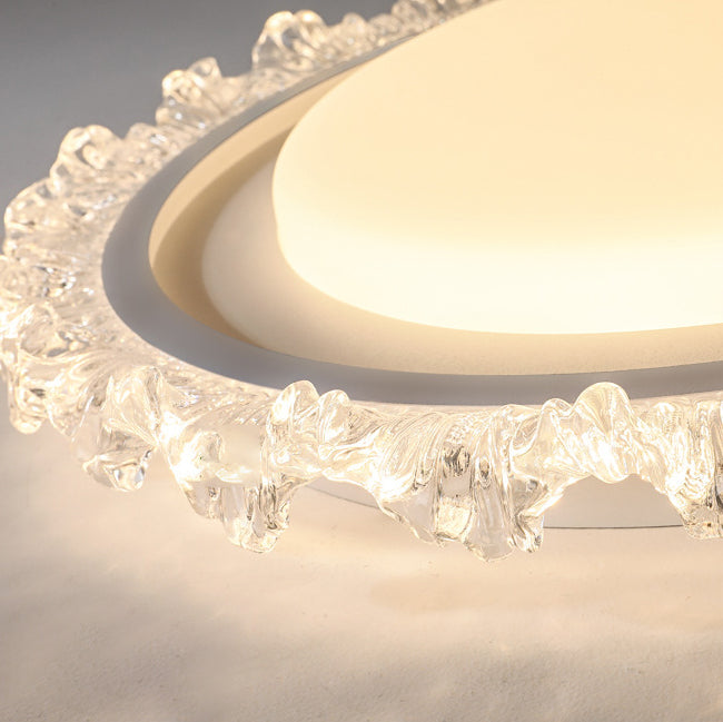 Modern Luxury Round Cream Wave Iron Acrylic LED Flush Mount Ceiling Light For Living Room