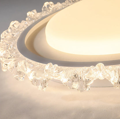 Modern Luxury Round Cream Wave Iron Acrylic LED Flush Mount Ceiling Light For Living Room