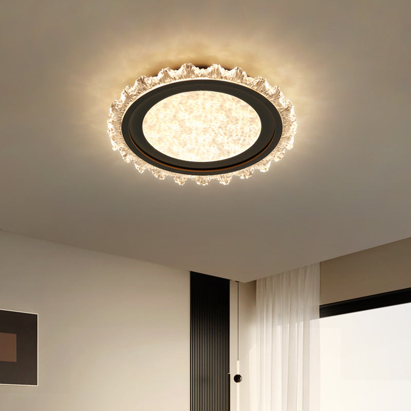 Modern Luxury Round Cream Wave Iron Acrylic LED Flush Mount Ceiling Light For Living Room