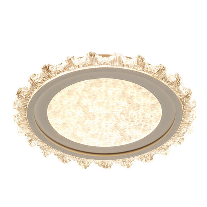 Modern Luxury Round Cream Wave Iron Acrylic LED Flush Mount Ceiling Light For Living Room