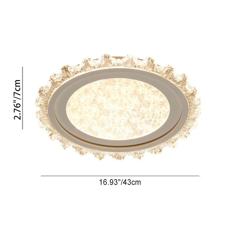 Modern Luxury Round Cream Wave Iron Acrylic LED Flush Mount Ceiling Light For Living Room